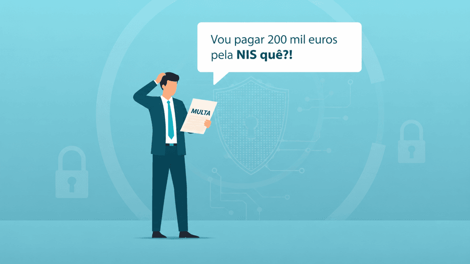 IlEmpresário incrédulo com uma multa da NIS2 a perguntar porque tem de pagar 200 mil euros
